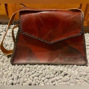 Brown genuine leather and snakeskin bag